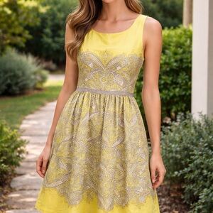 LOFT Yellow and Gray Lace Midi Dress